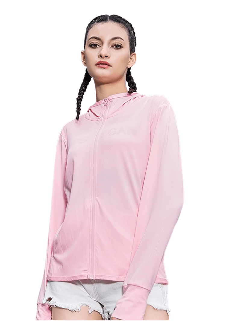 Women's pink sports windbreaker for trekking, sun-protective and waterproof, perfect for hiking and camping adventures - SF0157.